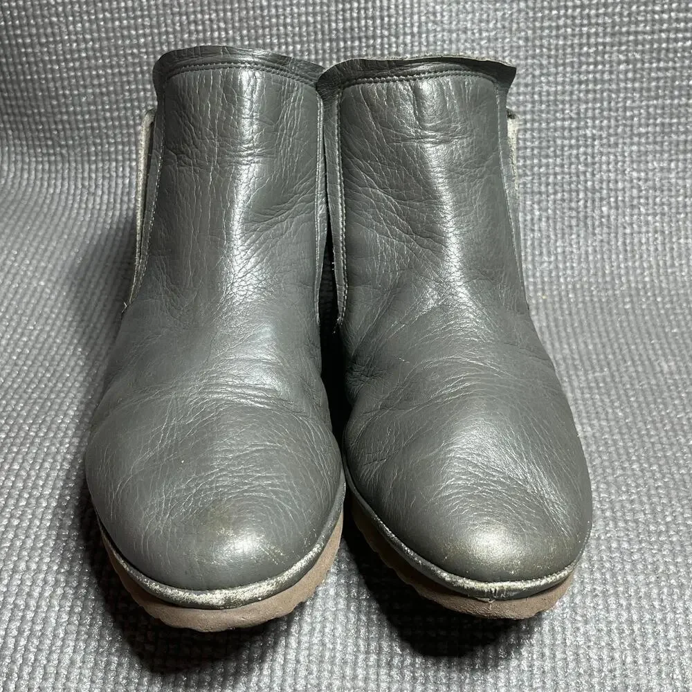 Gentle Souls Nara Booties Womens Size 9.5M Gray Leather Pull On‎ Wedge Heel